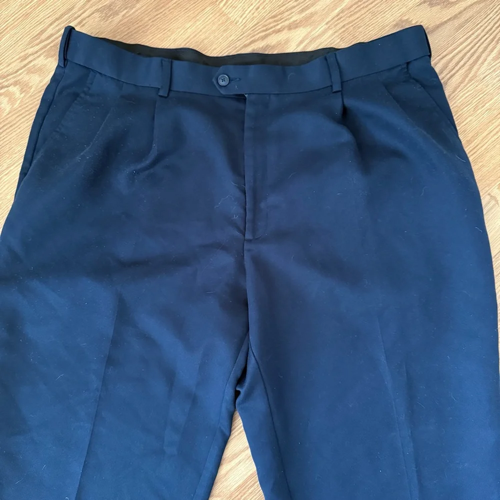 Savane Pleated Navy Blue Cuffed Dress‎ Slacks Pants 40x32 Comfort Plus Classic